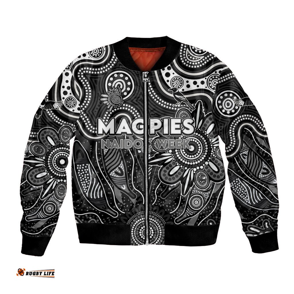 Personalised Magpies NAIDOC Week 2024 Bomber Jacket Aussie Aboriginal Art