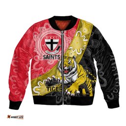 Personalised Richmond And St Kilda Football Bomber Jacket Tigers Saints Together Aboriginal Art