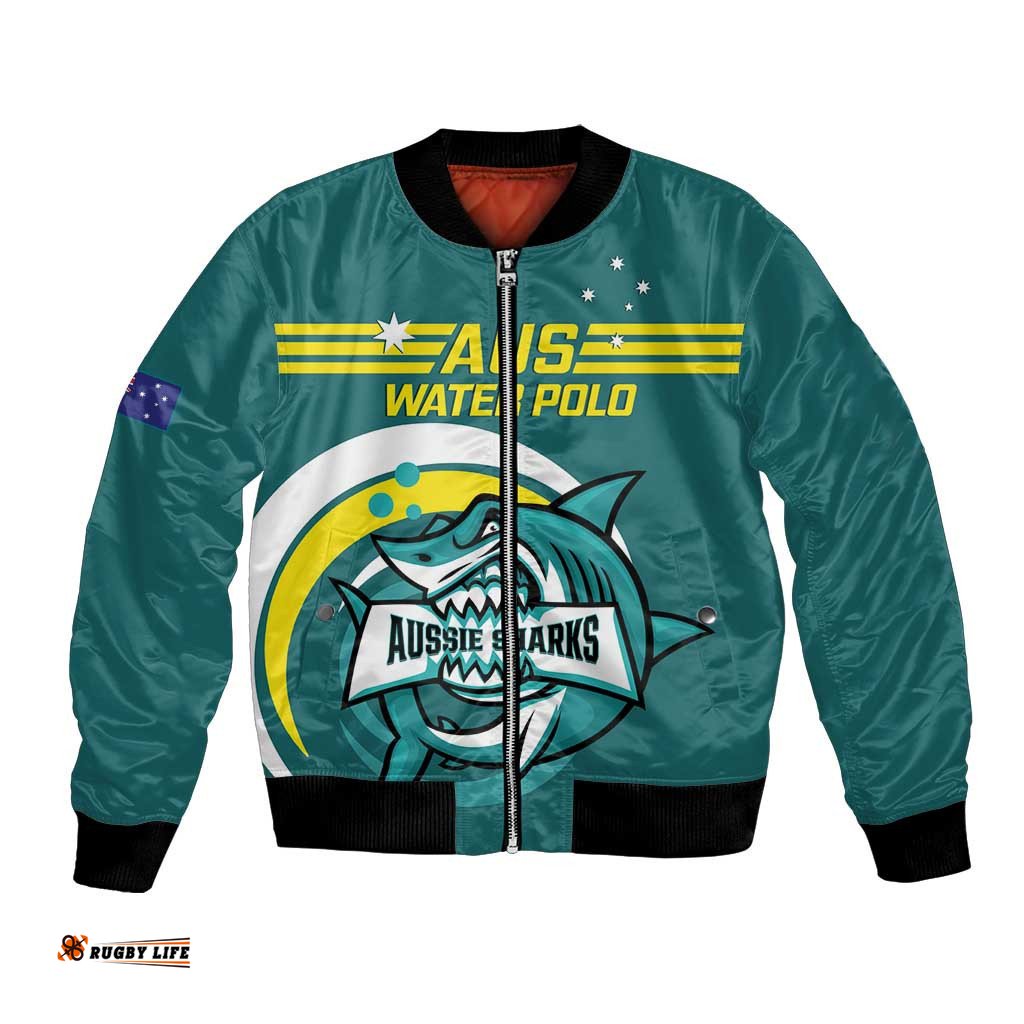 Custom Australia Water Polo 2024 Bomber Jacket Aussie Shark Sporty Version