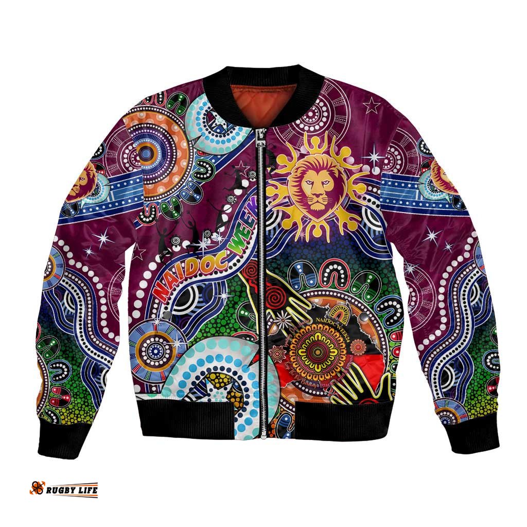 Custom NAIDOC Week 2024 Brisbane Lions Bomber Jacket Australia Aboriginal Dot Painting