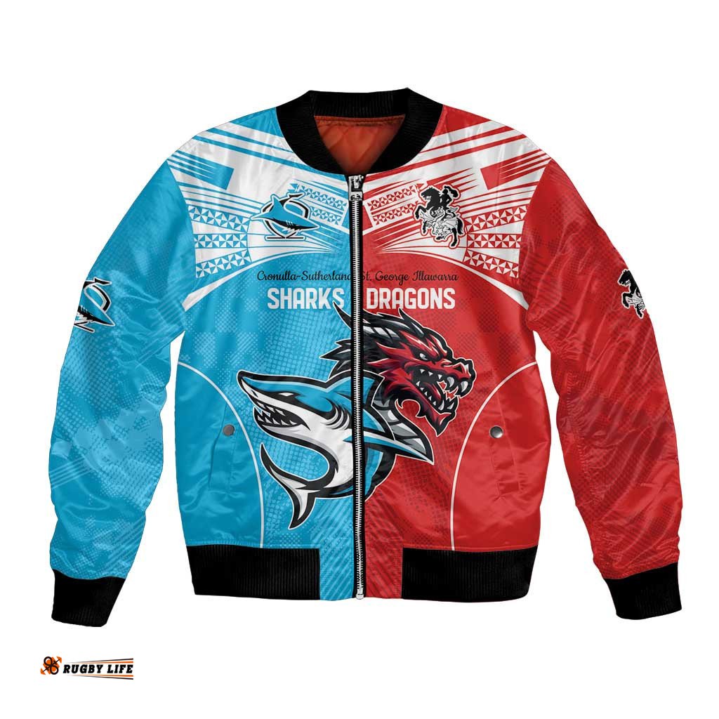 Custom Sharks-Dragons Rugby Bomber Jacket With Sporty Style