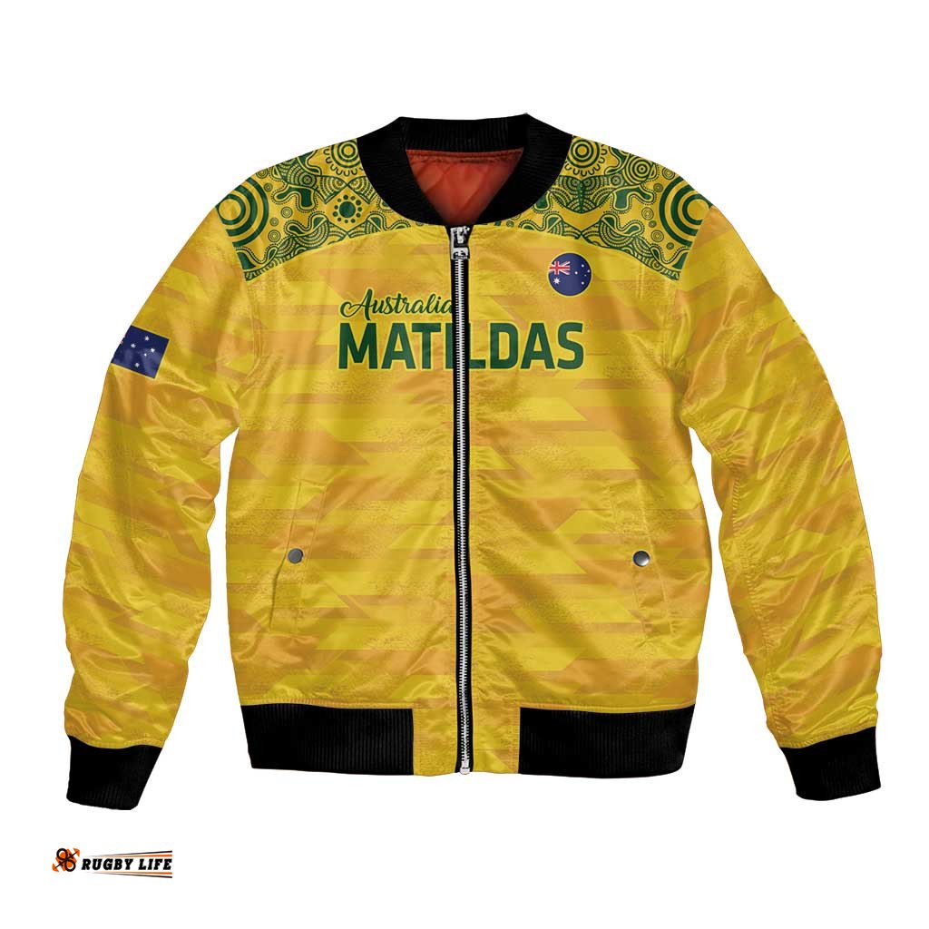 Custom Australia Matildas Bomber Jacket National Color Indigenous Art