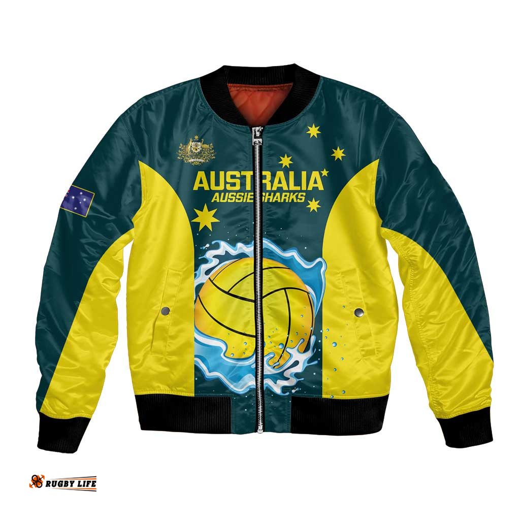 Custom Australia Water Polo 2024 Bomber Jacket Aussie Shark National Color Version