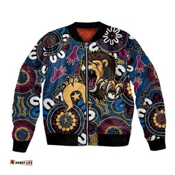 Custom Lions Football NAIDOC Week 2024 Bomber Jacket Fire Burning Aboriginal Dots Art
