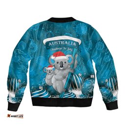 Australia Christmas In July Bomber Jacket Mommy and Baby Koala Santa - Blue