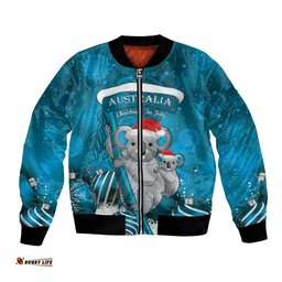 Australia Christmas In July Bomber Jacket Mommy and Baby Koala Santa - Blue