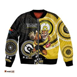 Custom AFL Richmond NAIDOC Week Bomber Jacket Keep The Fire Burning Indigenous Art