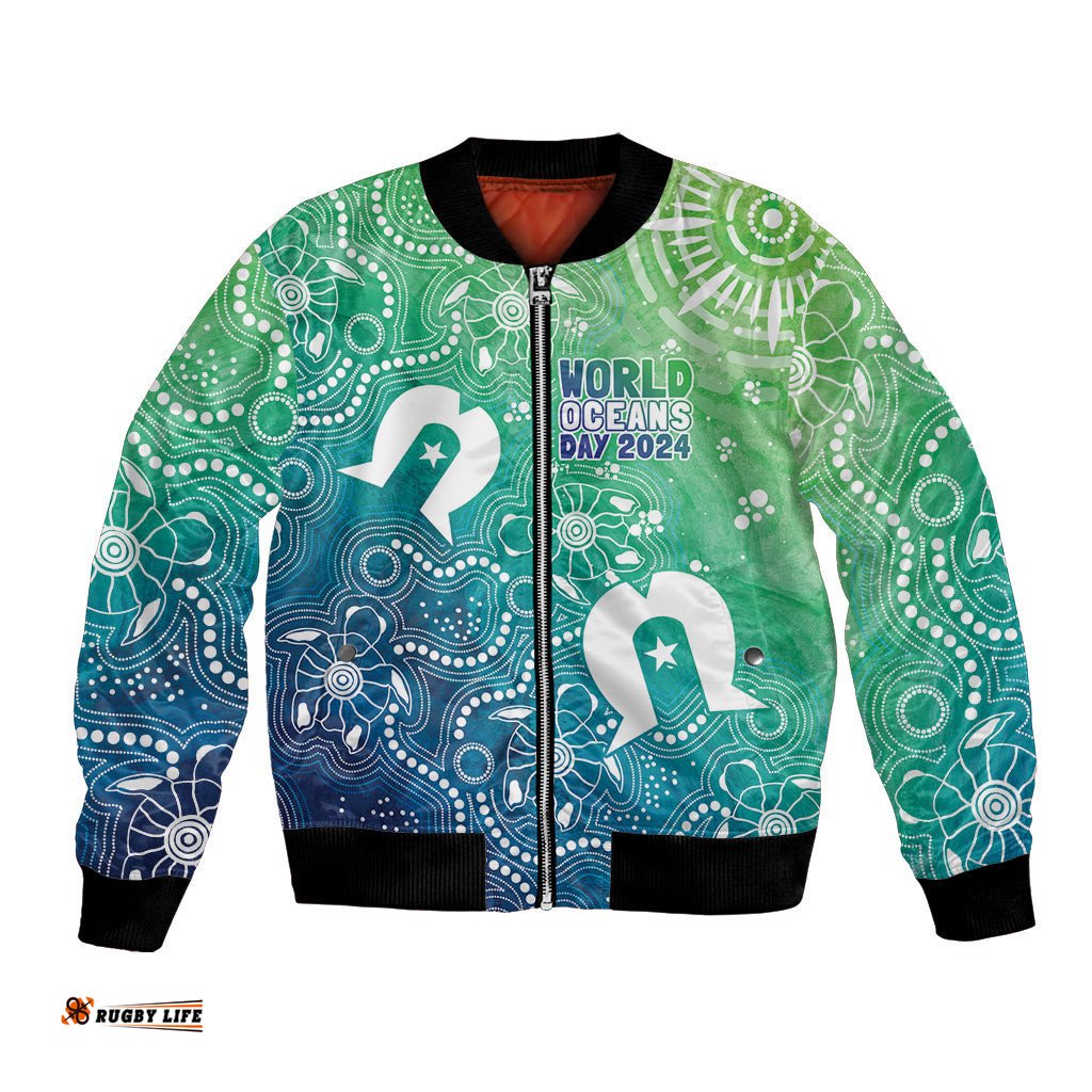 Australia Aboriginal Style Bomber Jacket World Ocean Day