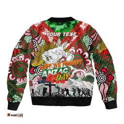 Personalised Rabbitohs ANZAC Day Bomber Jacket Aboriginal Rising Sun