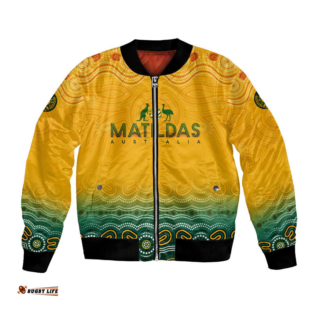 Personalised Australia Matildas Bomber Jacket Tillies Aboriginal Simple Yellow