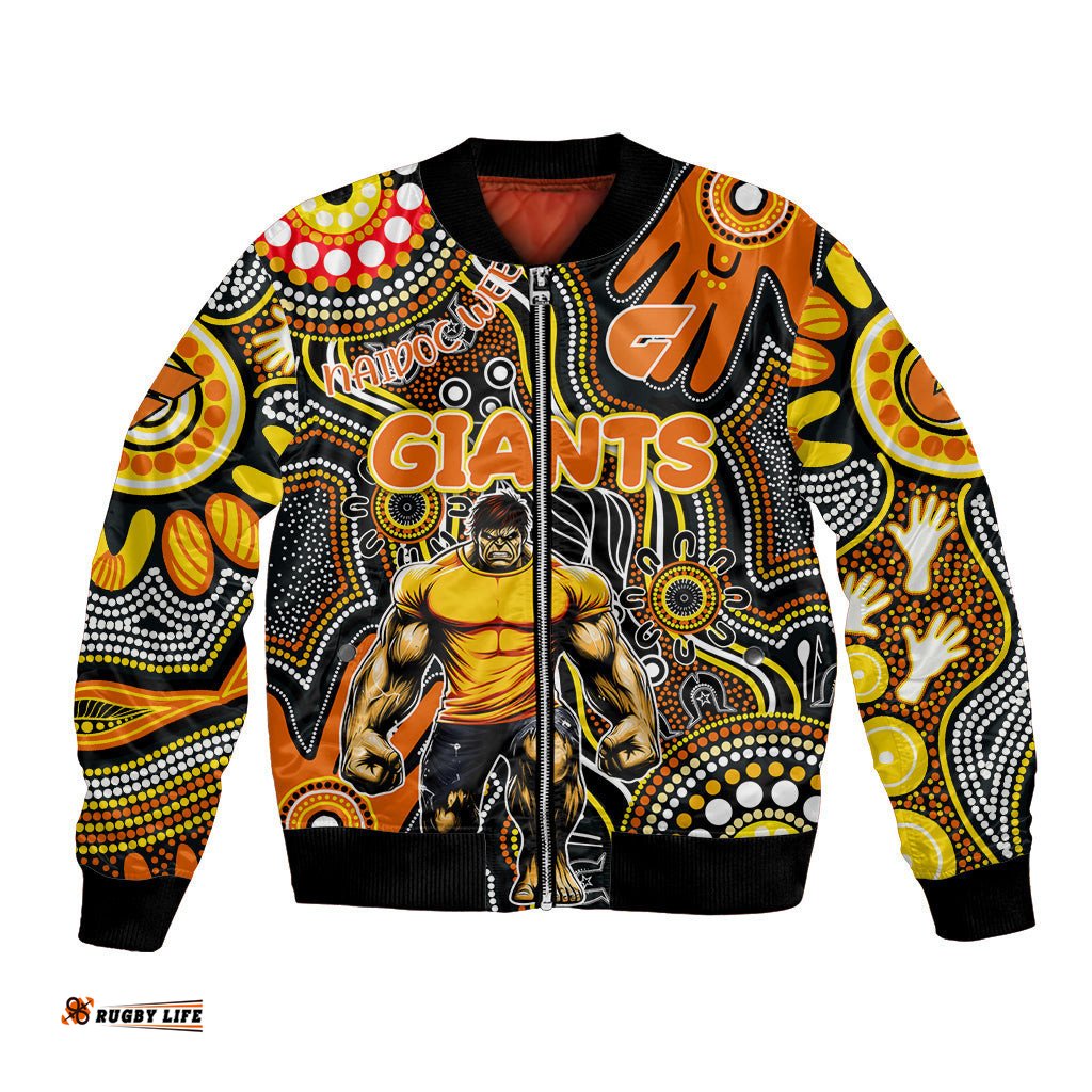 Personalised NAIDOC Week 2024 GWS Giants Bomber Jacket Australian Aboriginal Hand Painting