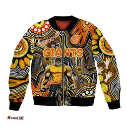 Personalised NAIDOC Week 2024 GWS Giants Bomber Jacket Australian Aboriginal Hand Painting