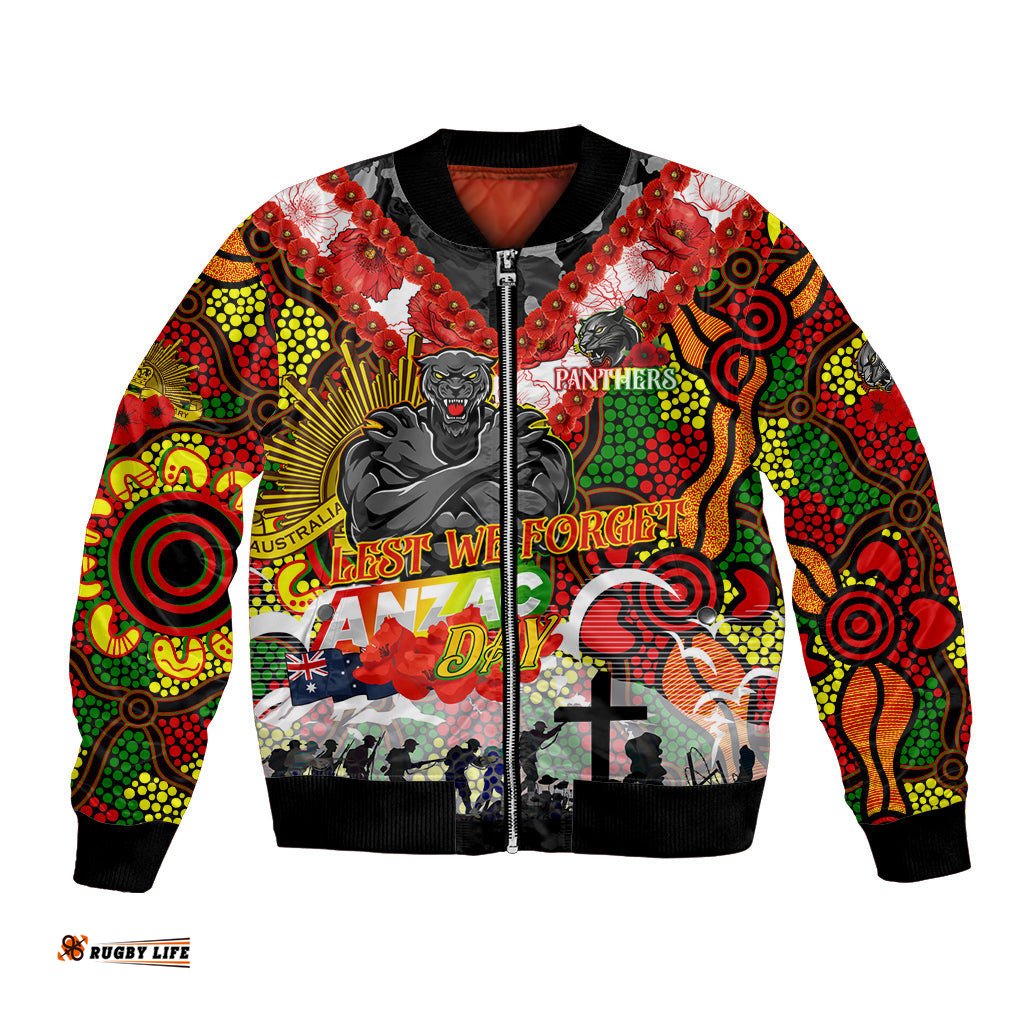 Personalised Panthers ANZAC Day Bomber Jacket Aboriginal Rising Sun