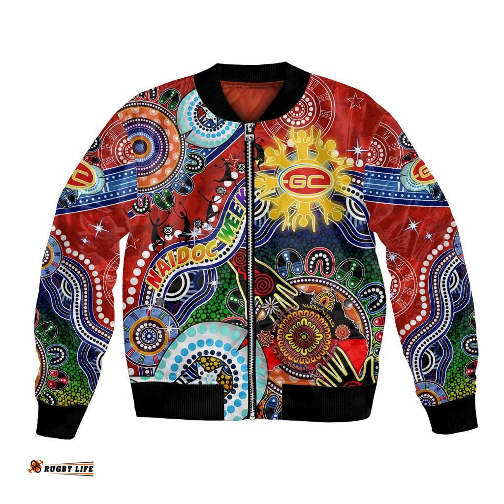 Custom NAIDOC Week 2024 Gold Coast Suns Bomber Jacket Australia Aboriginal Dot Painting