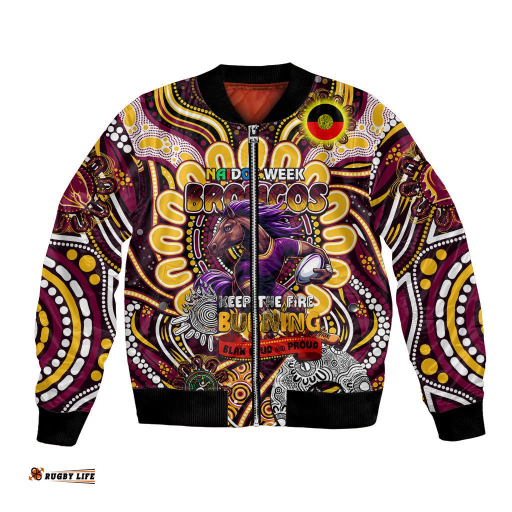 Custom NAIDOC Week 2024 Broncos Bomber Jacket Mascot Rugby