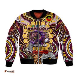 Custom NAIDOC Week 2024 Broncos Bomber Jacket Mascot Rugby