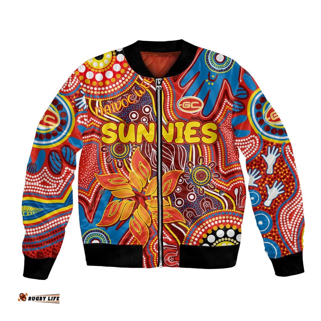 Personalised NAIDOC Week 2024 Gold Coast Suns Bomber Jacket Australian Aboriginal Hand Painting