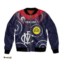 Custom AFL Demons NAIDOC Week Bomber Jacket Keep The Fire Burning Indigenous Art