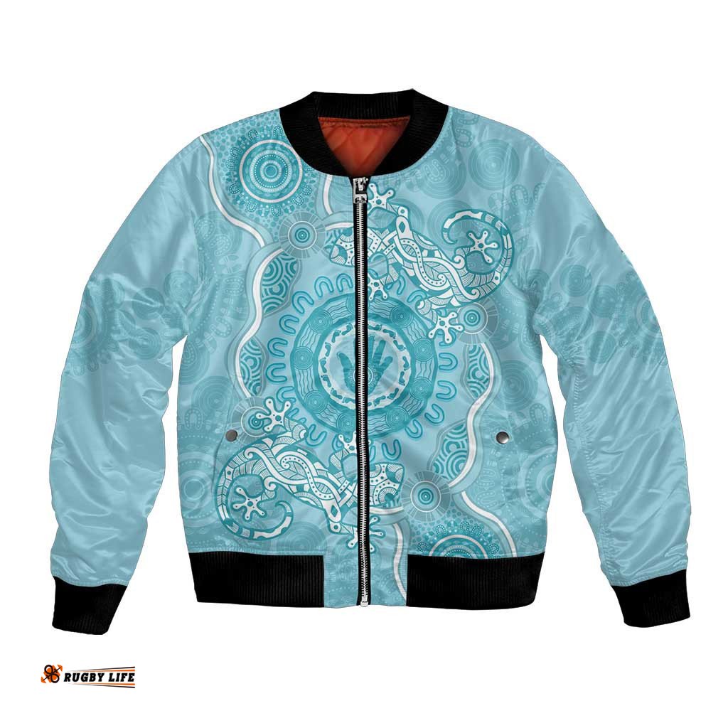 Blue Australia Lizard With Aboriginal Art Bomber Jacket