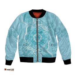Blue Australia Lizard With Aboriginal Art Bomber Jacket