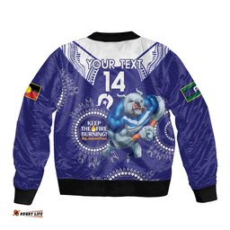 Custom NRL Bulldogs NAIDOC Week Bomber Jacket Keep The Fire Burning Indigenous Art