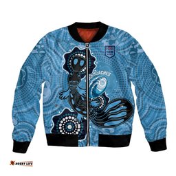 Custom NSW Blues Rugby Bomber Jacket 2024 Platypus Mix Aboriginal Art