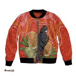 Personalised Australia Banksia And Black Cockatoo Bomber Jacket Aboriginal Art