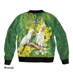 Personalised Australia Golden Wattle And Cacatua Galerita Bomber Jacket Aboriginal Art
