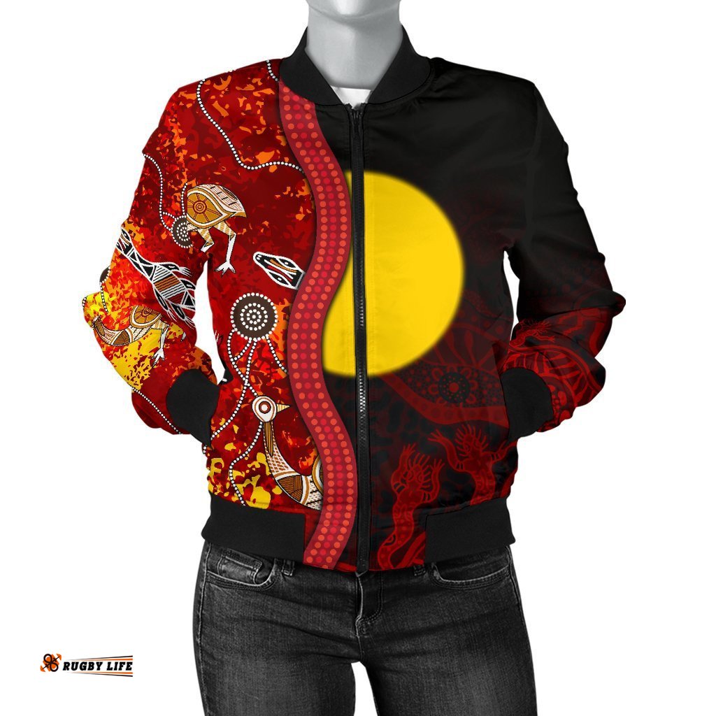 Aboriginal Women's Bomber Jacket - Red Indigenous Flag