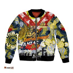 Personalised Cowboys ANZAC Day Bomber Jacket Aboriginal Rising Sun