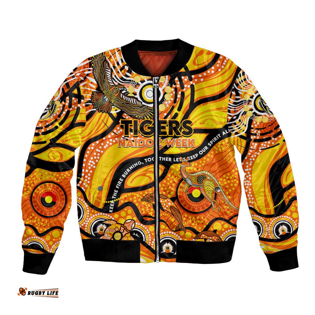 Custom NAIDOC Week 2024 Tiger Bomber Jacket Aboriginal Animals Keep The Fire Burning