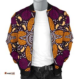 Aboriginal Men's Bomber Jacket - Flowers Dot Panting Art