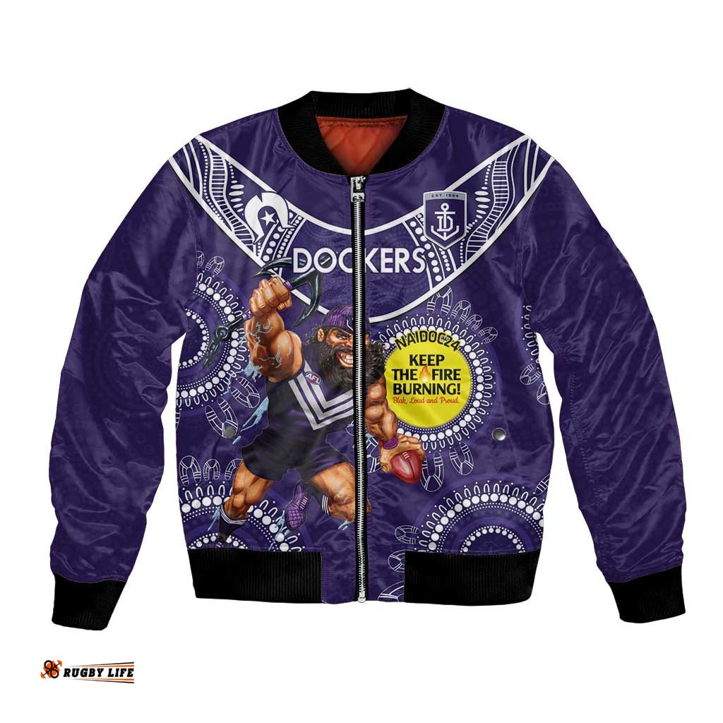 Custom AFL Dockers NAIDOC Week Bomber Jacket Keep The Fire Burning Indigenous Art