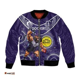 Custom AFL Dockers NAIDOC Week Bomber Jacket Keep The Fire Burning Indigenous Art