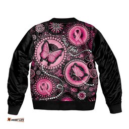 Personalised Australia Indigenous Bomber Jacket Breast Cancer Ribbon Think Pink - Black Version