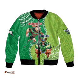 Personalised Rabbitohs And Raiders Rugby Bomber Jacket Aboriginal Mix Polynesian Pattern