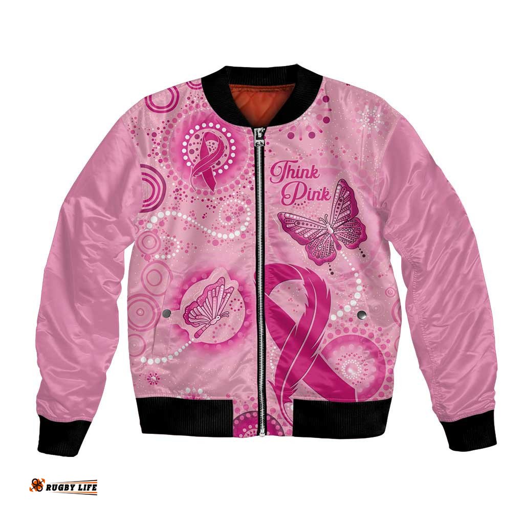 Personalised Australia Indigenous Bomber Jacket Breast Cancer Ribbon Think Pink - Pink Version