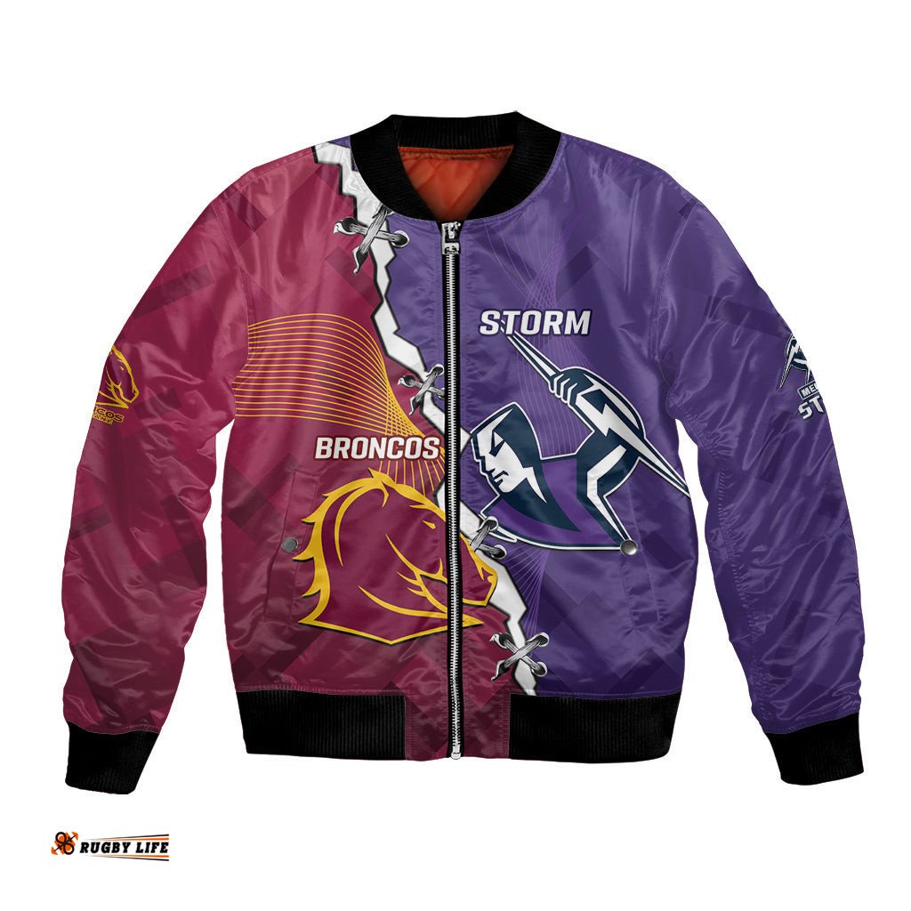 Personalised Broncos And Storm Rugby Bomber Jacket Sporty Version