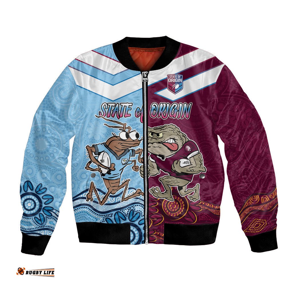 Custom QLD Cane Toad and NSW Cockroach Bomber Jacket Aboriginal Inspired Together