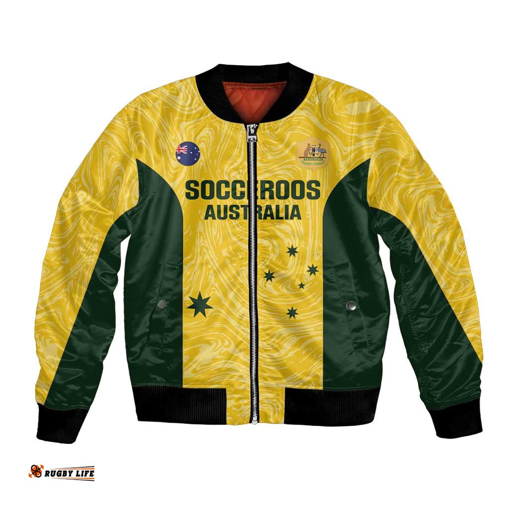 Custom Australia Socceroos Bomber Jacket Go Aussie Marble Pattern Sporty Style
