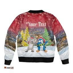 Personalised Christmas In July Bomber Jacket Funny Dabbing Dance Koala And Blue Penguins
