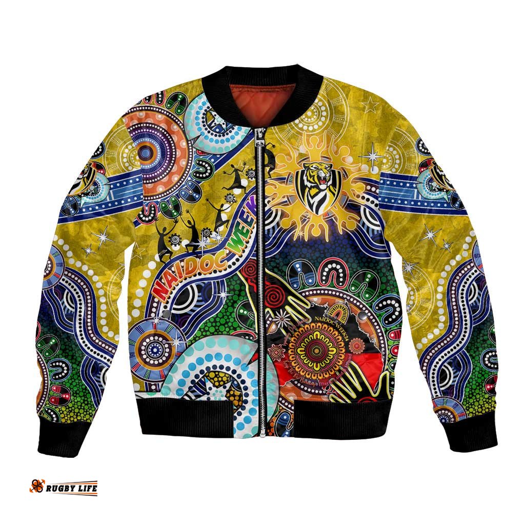 Custom NAIDOC Week 2024 Richmond Tiger Bomber Jacket Australia Aboriginal Dot Painting