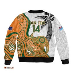Custom Fiji And Australia Rugby Bomber Jacket Fijian Palm Tree Mix Aussie Kangaroo