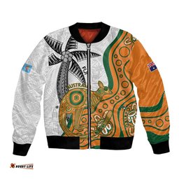 Custom Fiji And Australia Rugby Bomber Jacket Fijian Palm Tree Mix Aussie Kangaroo