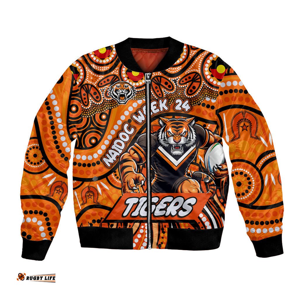 Custom Australia NAIDOC Week 2024 Bomber Jacket Wests Tigers Mascot Keep The Fire Burning