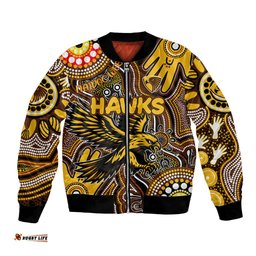 Personalised NAIDOC Week 2024 Hawthorn Hawks Bomber Jacket Australian Aboriginal Hand Painting