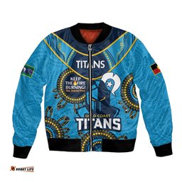 Custom NRL Titans NAIDOC Week Bomber Jacket Keep The Fire Burning Indigenous Art