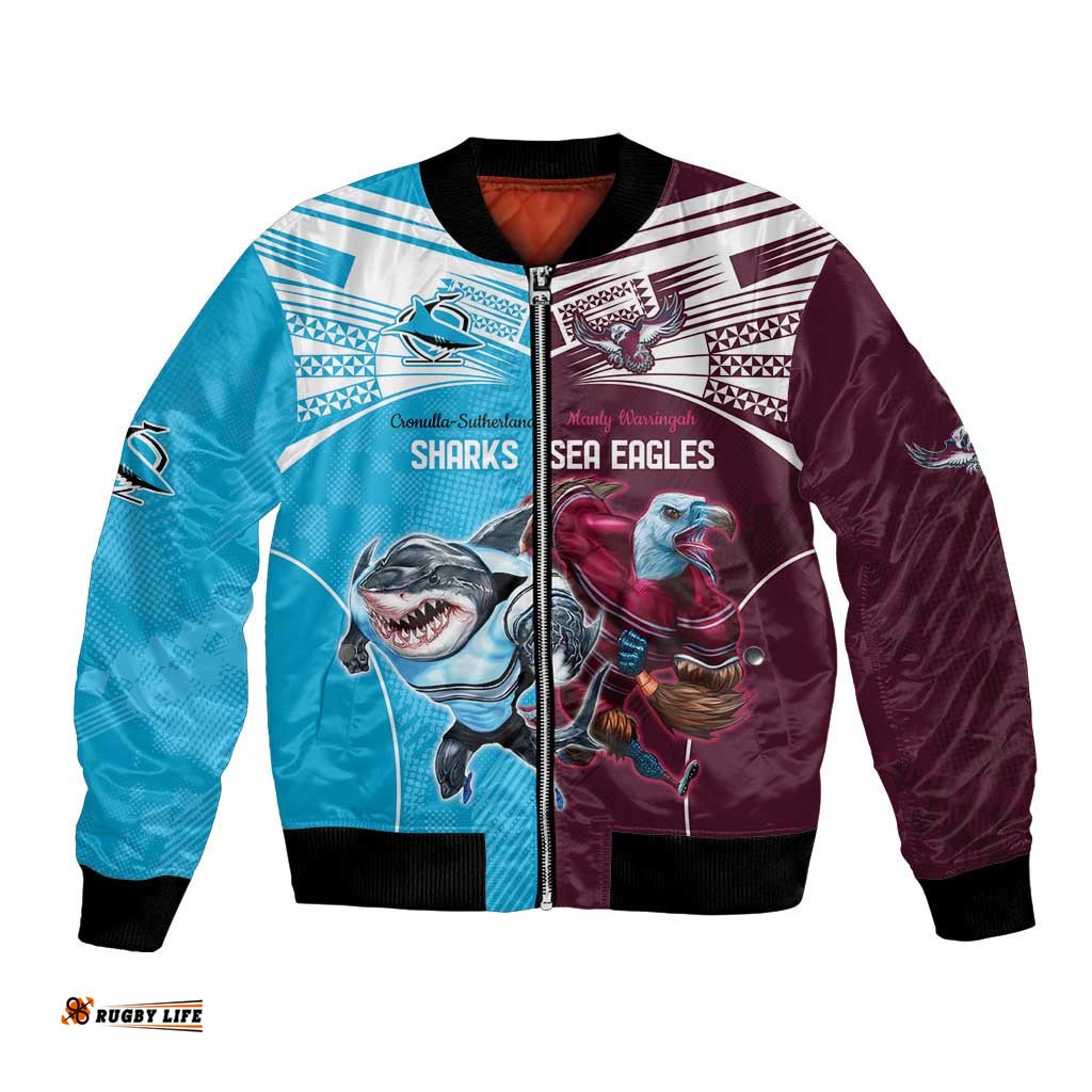 Custom Sea Eagles And Sharks Rugby Bomber Jacket Sporty Style