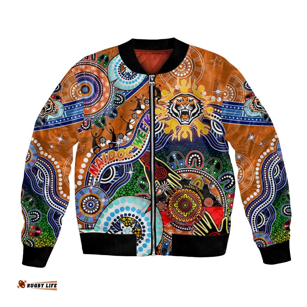 Personalised Tigers NAIDOC Week 2024 Bomber Jacket Australia Aboriginal Dot Painting
