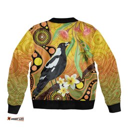 Australia Eucalyptus Flower And Magpie Bomber Jacket Aboriginal Art